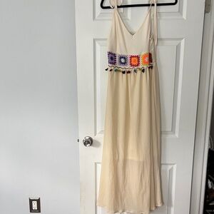 Cupshe Cream Maxi Dress with Multicolor Embroidery